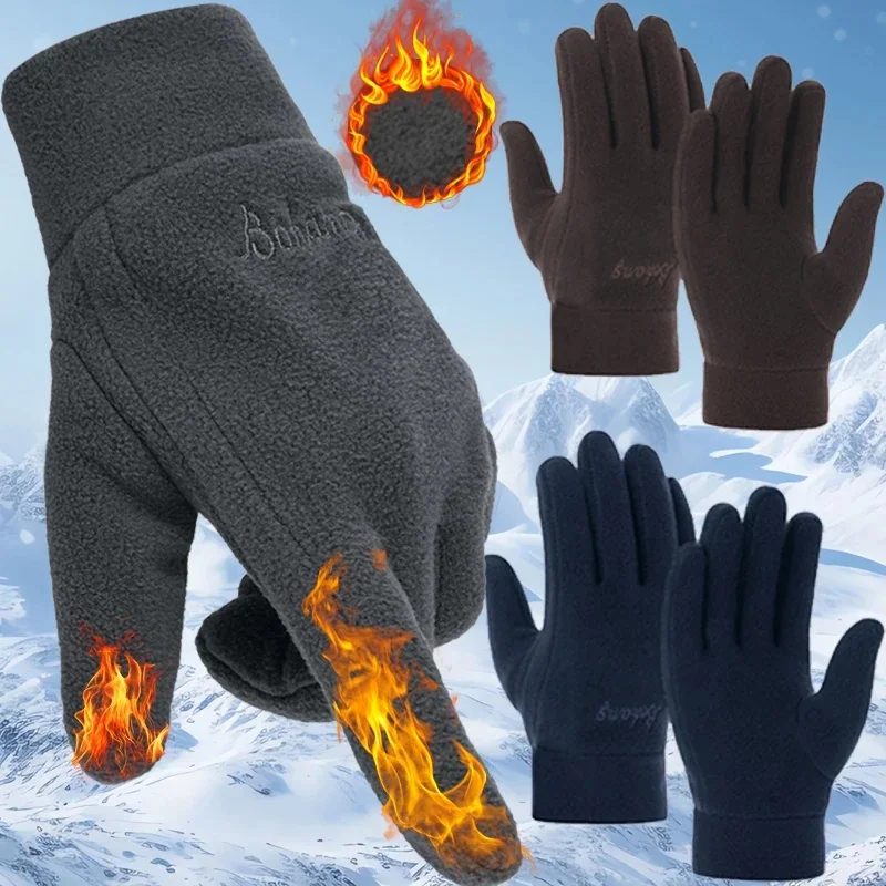 AliExpress NONE Thicken Fleece Gloves for Men Women Winter Warm Thermal TouchScreen Full Finger Glove Outddor Windproof Skiing Cycling Mittens