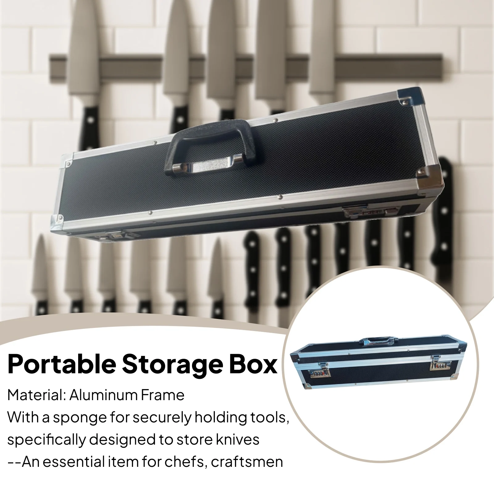 Knife Storage Box Carrying Case with Password Lock Lightweight Versatile for Kitchenware Aluminum Frame with Shoulder Strap