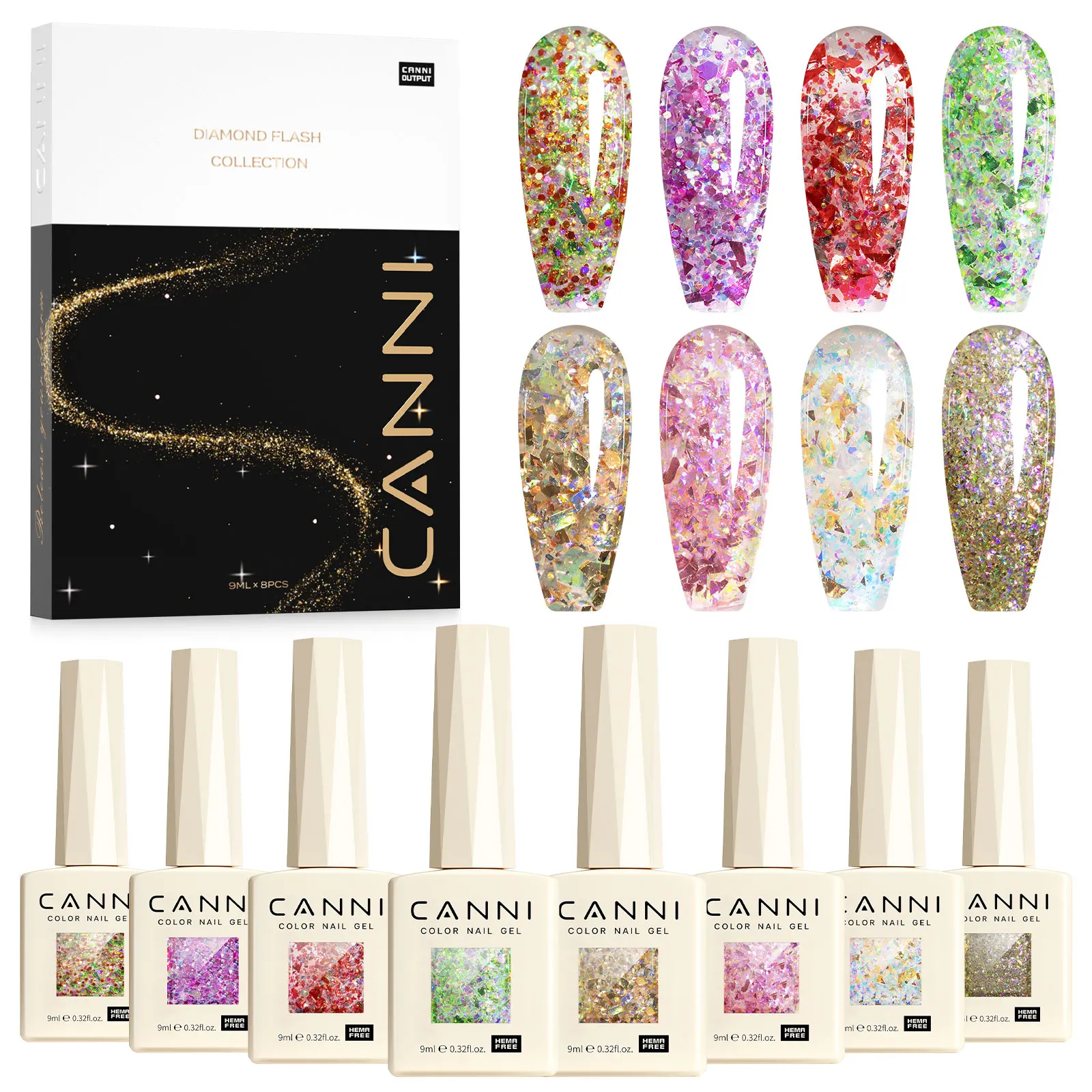 CANNI 96 kleuren TPO/HEMA GRATIS Glitter Gel Cat Eye Gel Nagellak Set UV/LED Soak-Off Gel Polish Manicure DIY Nail Art Kerstmis
