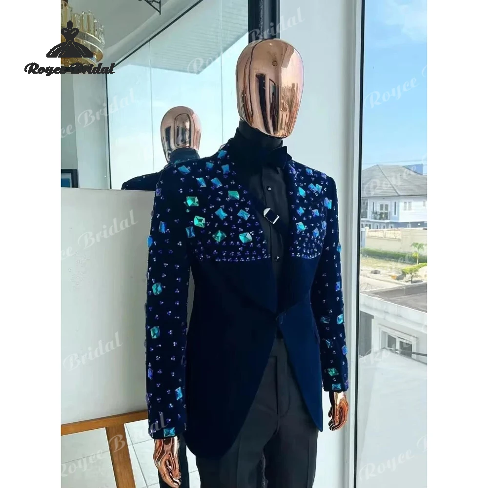 

Роскошные однобортные свадебные мужские костюмы из двух предметов с бриллиантами, 2026, вечерние костюмы для выпускного вечера с шалевым воротником, костюм homme mariage