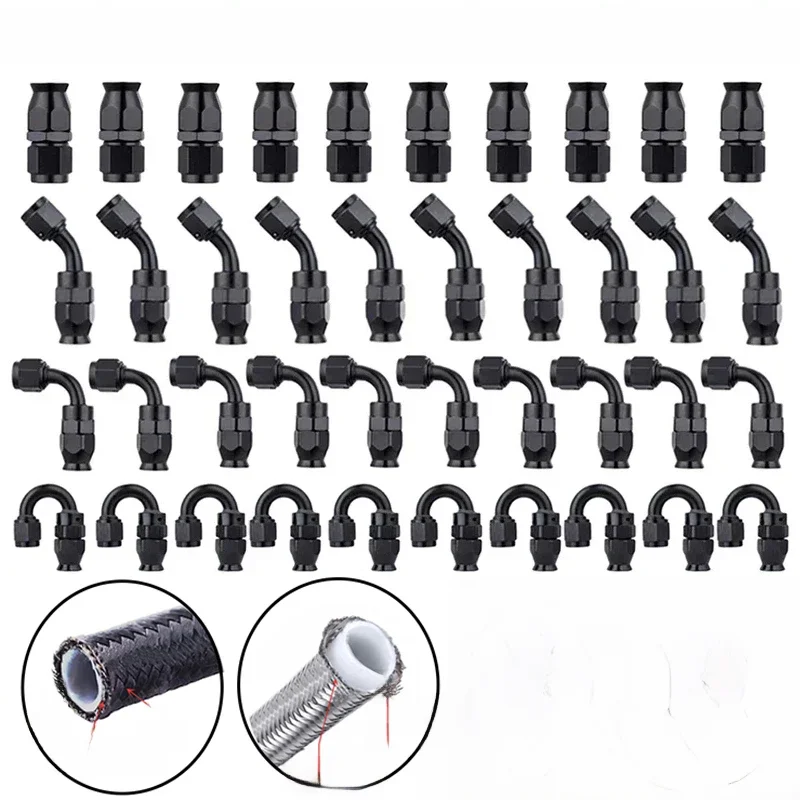10x Uniwersalny prosty 0 45 90 180 stopni AN3 AN4 AN6 AN8 AN10 AN12 Końcówka węża Adapter węża do obrotowego przewodu paliwowego PTFE — zdjęcie 2