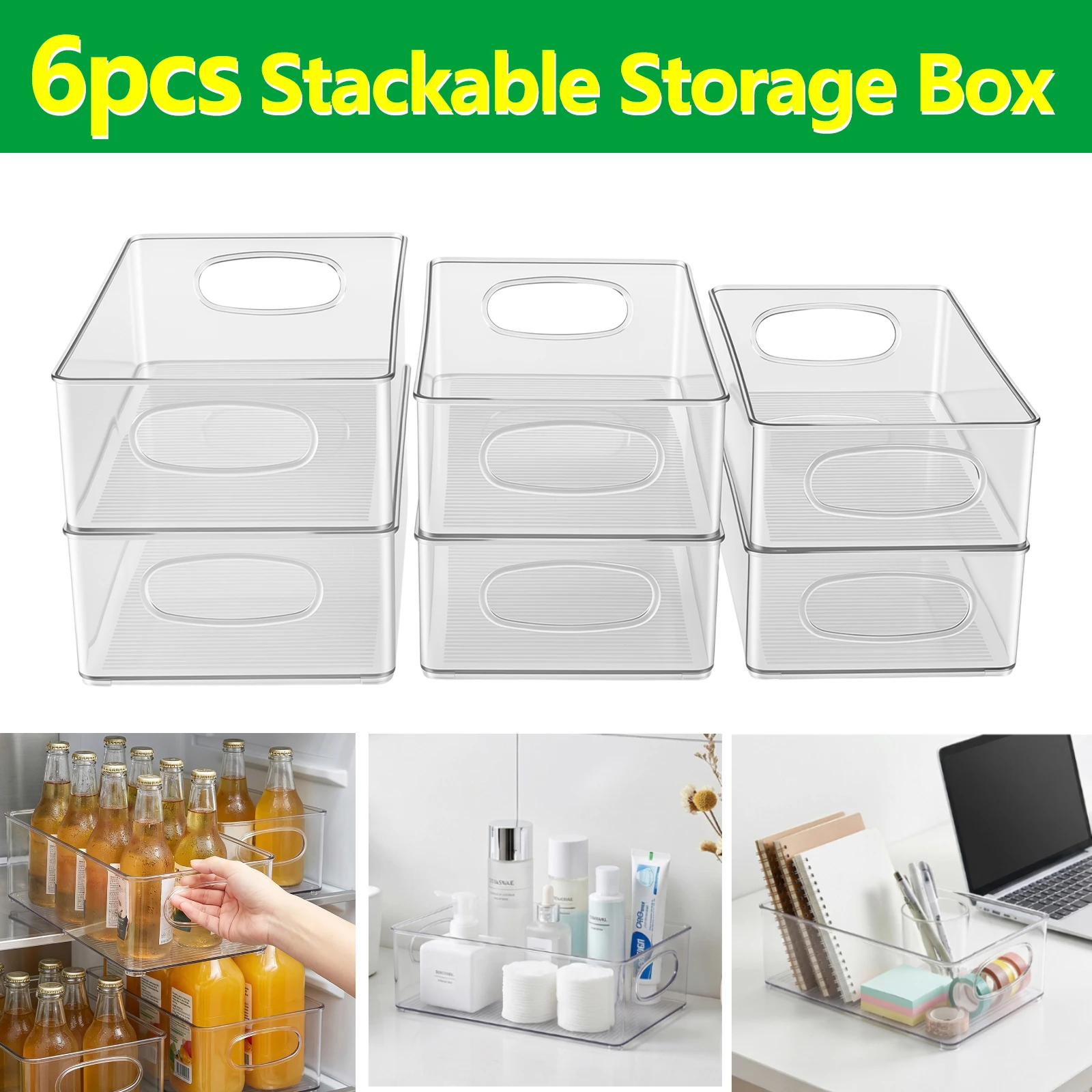 Contenitore per la conservazione in frigorifero, scatola trasparente in plastica, organizer per frigorifero con maniglie, impilabile, ideale per dispensa, cucina, bagno, ufficio, per conservare