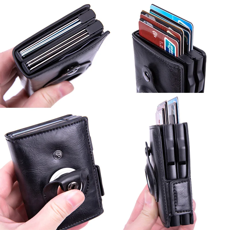 New Airtag Wallet ID Bank Credit Card Holder RFID Blocking Airtags Card Bag Men PU Leather Purse With Double Aluminum Box