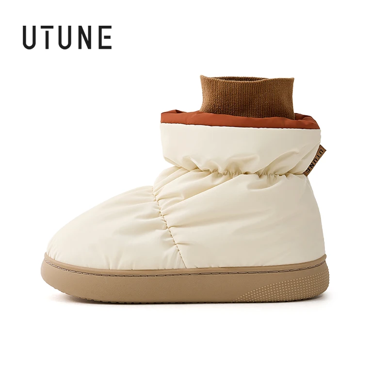 

UTUNE Winter Warm Indoor Slippers Women Home Shoes Thick Plush Cotton Boots Non-slip Waterproof Sole Soft Cozy House Slide