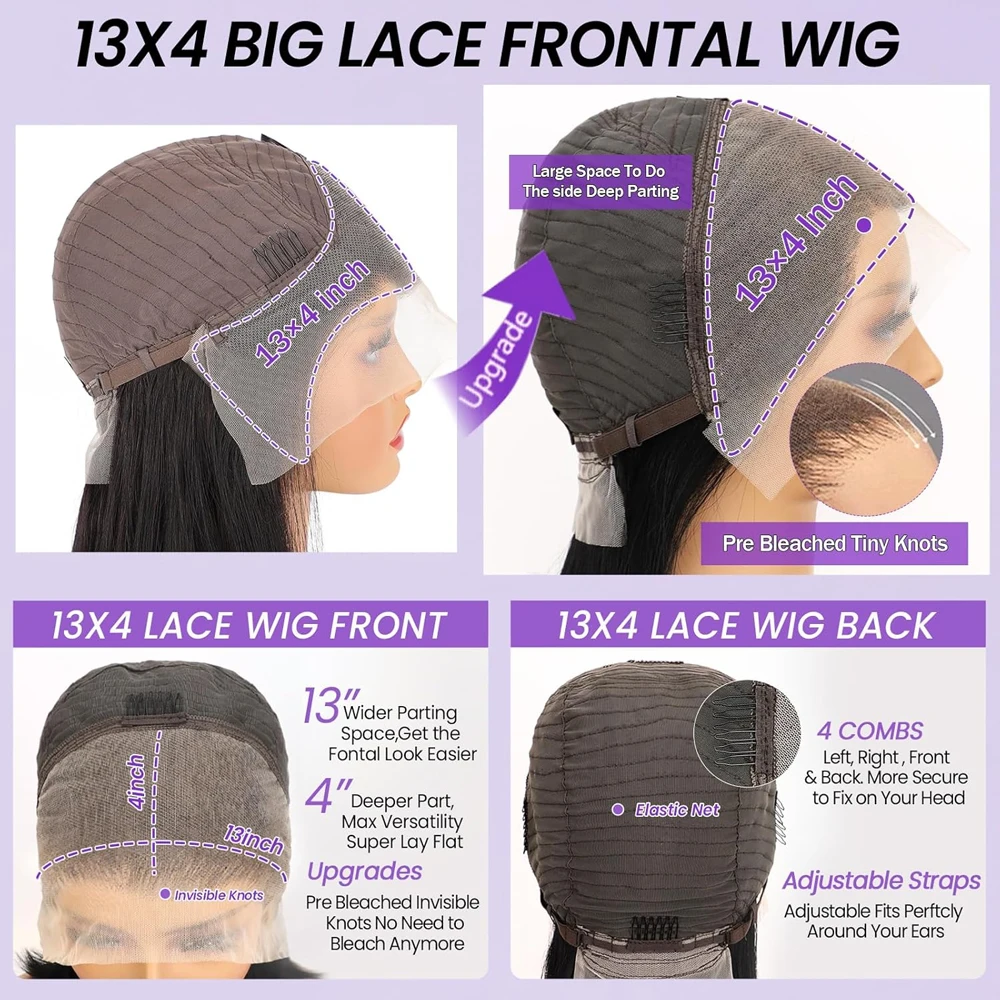 40 42 Inch Bone Straight Human Hair Wigs 13x4 13x6 HD Lace Frontal Wigs