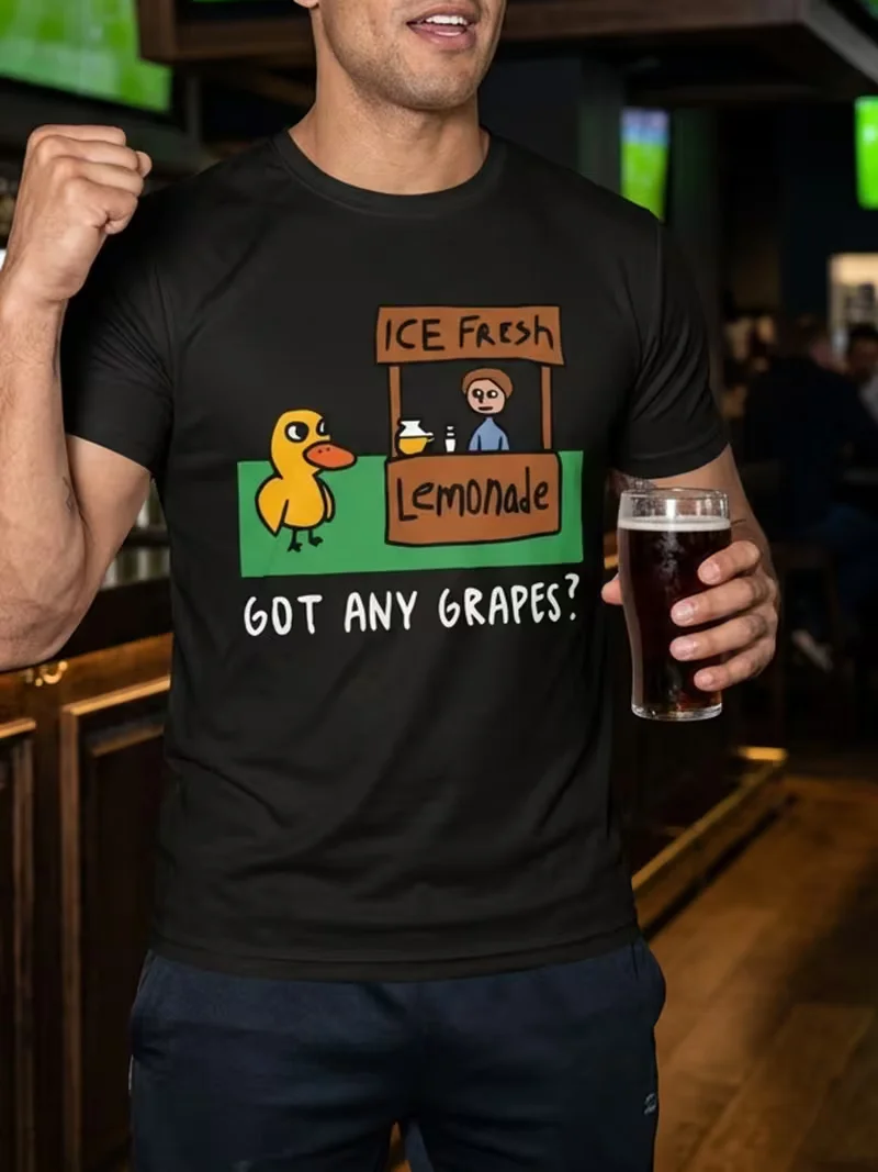 Got Any Grapes Funny Duck Meme Couple T‑Shirt, Cartoon Lemonade Stand Humor Matching Short Sleeve Tee for Men Women