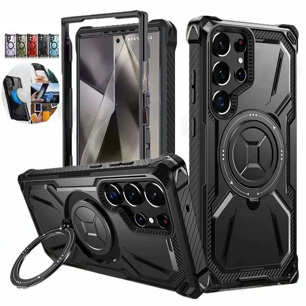 Coque pour Samsung Galaxy S24 Ultra S24 Plus S23, gardien magnétique, robuste, Absorption des chocs, protection du corps, béquille rotative