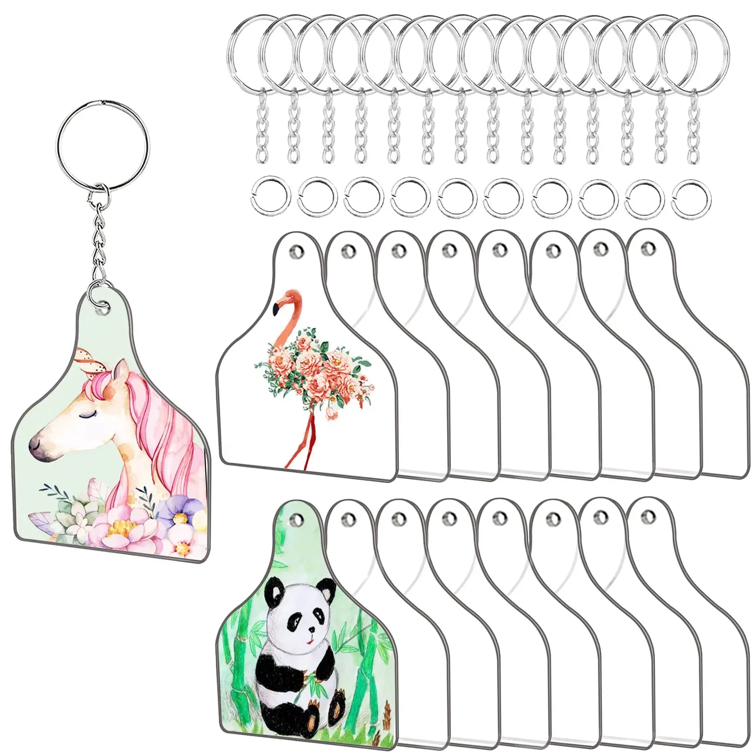 30 Set Clear Acrylic Keychain Blanks Vinyl Kit,Cow Ear Tag Shape Board for Cricut DIY Vinyl Crafting Ornaments Making