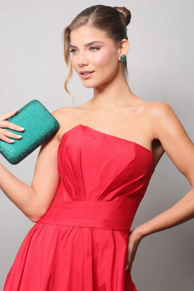 Jessica Exquisite rote Abendkleider mit gekräuseltem Saum, Taft-Abschlussballkleider, schulterfrei, für Damen, Vestidos De Gala, individuell