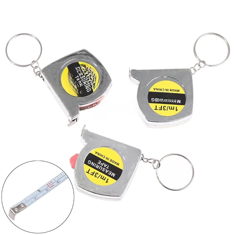 Règle de mesure de poche rétractable en acier inoxydable, ruban à mesurer, porte-clés, 1m, 3 pieds