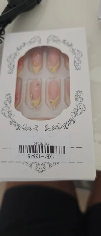 24Pcs Yellow French Full Cover Nails Tips Mid-length Almond Detachable False Nails 3D Flower Pearl Starburst Press on Fake Nails photo review