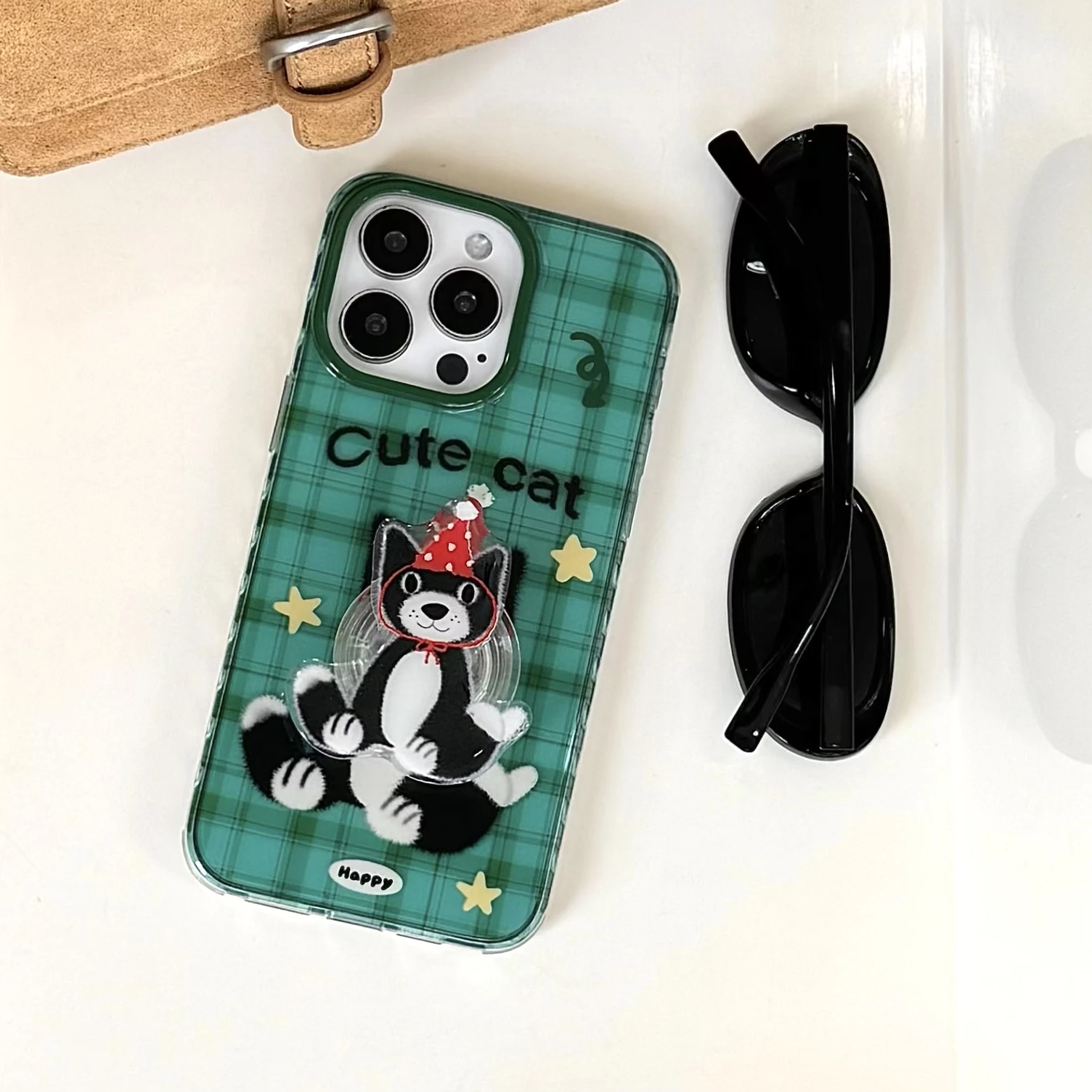 قطة سوداء منقوشة جديدة هالو كيتي مع دعامة مغناطيسية FRO، مناسبة لهاتف iPhone 17 13، 14، 15، 16 Pro Max المضاد للسقوط