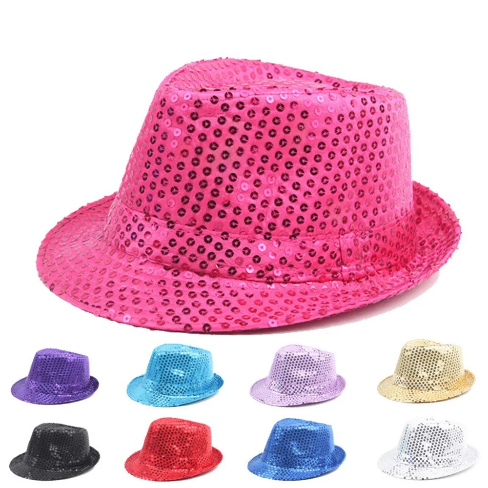 Chapeau haut-de-forme à paillettes pour enfants et adultes, chapeaux de Jazz de danse de rue brillants, chapeau de Cowboy, accessoires de spectacle de fête, chapeau seau