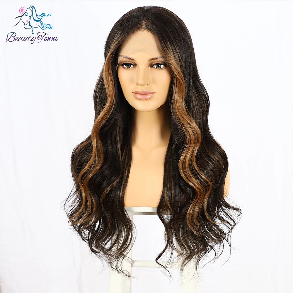 Perruque Lace Front Wig synthétique transparente HD, perruque Body Wave à reflets roux Orange, perruque Body Wave pour Cosplay