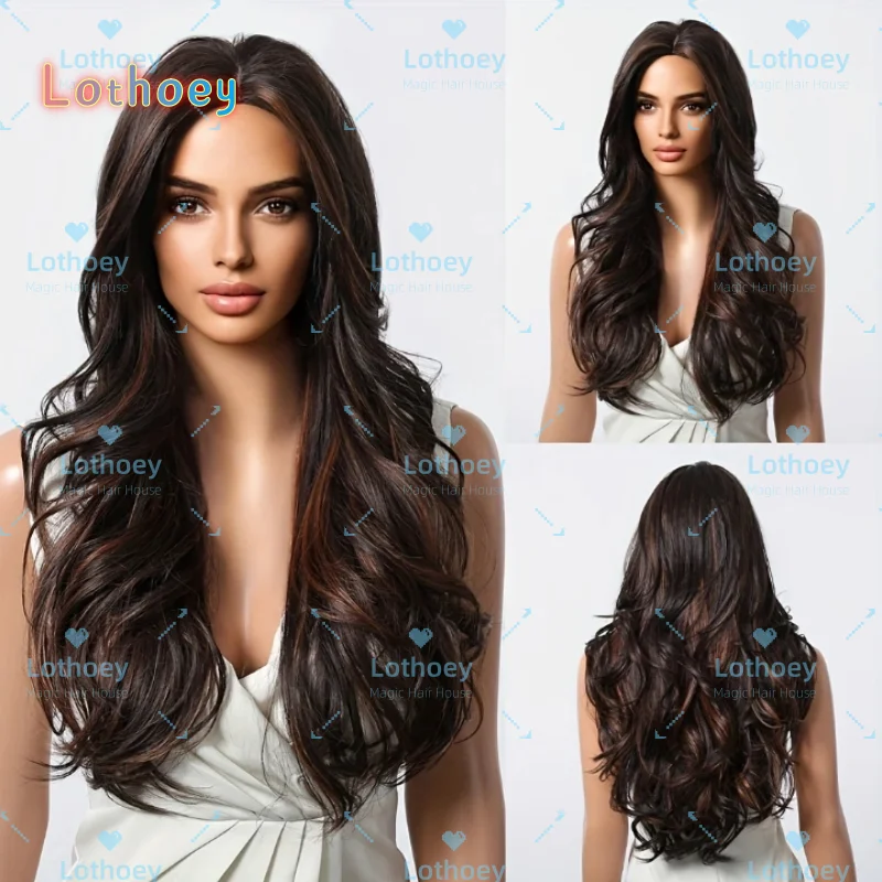 Ombre Deep Brown to Dark каштановая вьющаяся волна, для надежной посадки, без челки, средняя часть, элегантный стиль отпуска, шиньон для женщин Hi