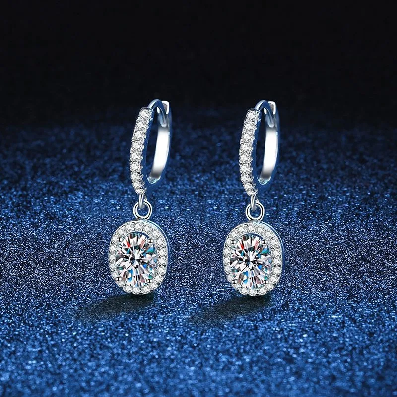 

1ct Moissanite Earrings S925 Sterling Silver Platinum Plated Classic Oval Studs Dainty Jewelry Gift for Women