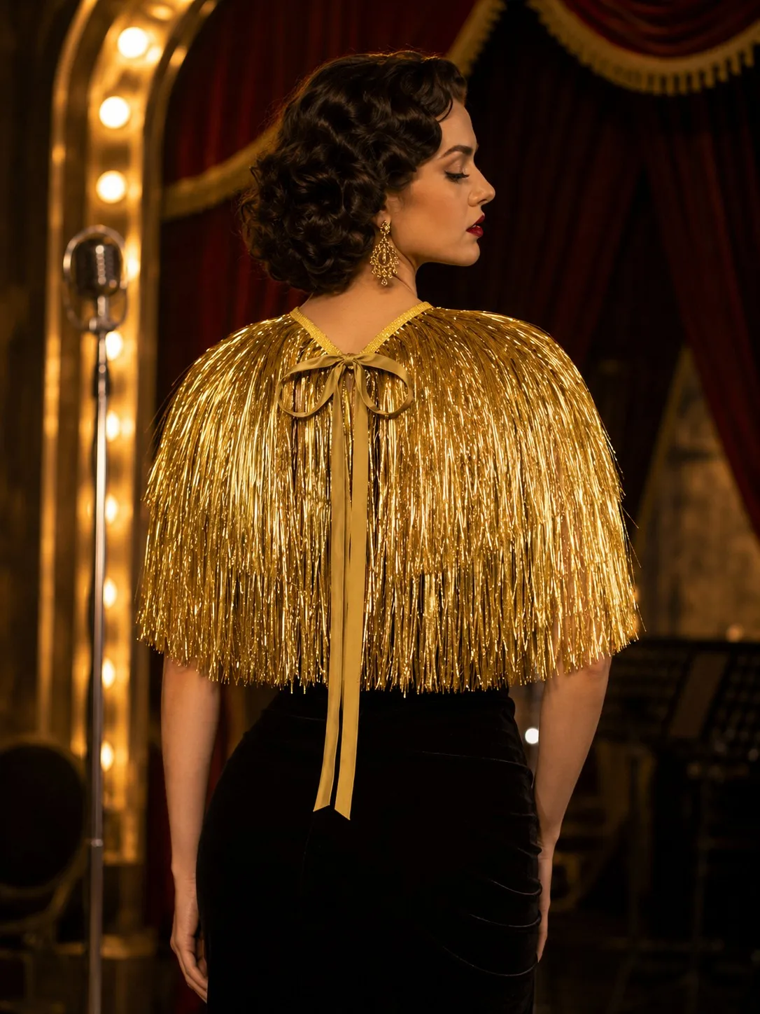 Cloudylee Gold Full Tinsel Fringe Shoulder Cape, Shiny Metallic Fringed Short Shrug Shawl, Carnival New Year Halloween Burlesque