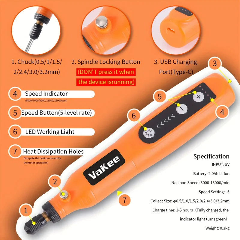 Mini Cordless Rotary Tool, 5 Speed Grinder Kit with 58 Accessories and Front LED Light, Type C Load Craft Tool for Engraving, Sa