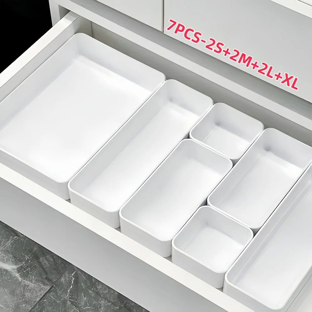 7pcs Set of Drawer Organizers, Designed to Separate Cosmetics And Skincare Products on Your Vanity, Suitable for Drawers of All Sizes, Desk & Drawer Organizer for Home Storage