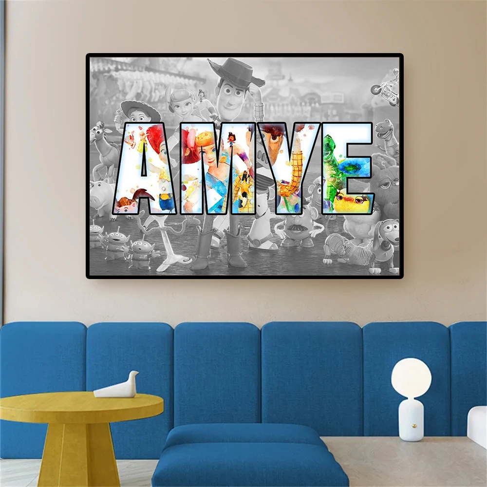 Customized Toy Story Personalized Name Frame Poster Image Art Print Canvas as a Gift for Children's Room and Home Decor Painting