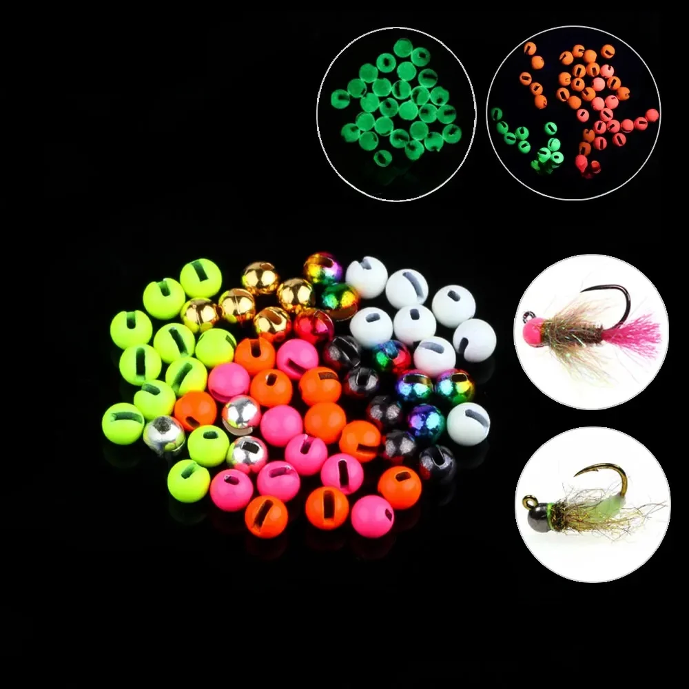 Bimoo 100 szt. 2.5mm ~ 5.5mm szczelinowe koraliki wolframowe jigowe główki nimfy materiał muchowy do szybko tonących mokrych przynęty na pstrąga much — zdjęcie 2