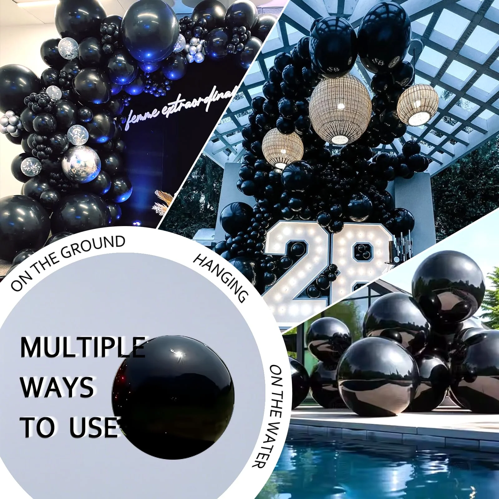 Große glänzende PVC-Spiegelkugeln, aufblasbare Werbespiegel-Luftballons zum Aufhängen, große schwarze reflektierende Spiegelkugel für Party-Dekoration