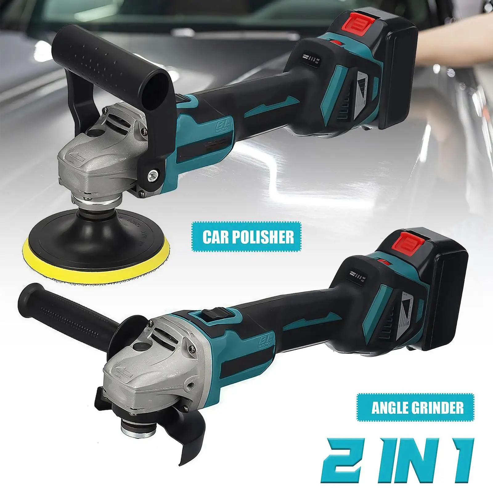 2 IN 1 125mm Angle Grinder Car polishless Rechargeable Variable Speed Car wating Polishing Machine For Makita Battery