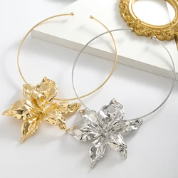 2024 New ZAA girlgo Fashion Heavy Metal Style Alloy Flower Collar Elegant & Noble Multiple Colors Available
