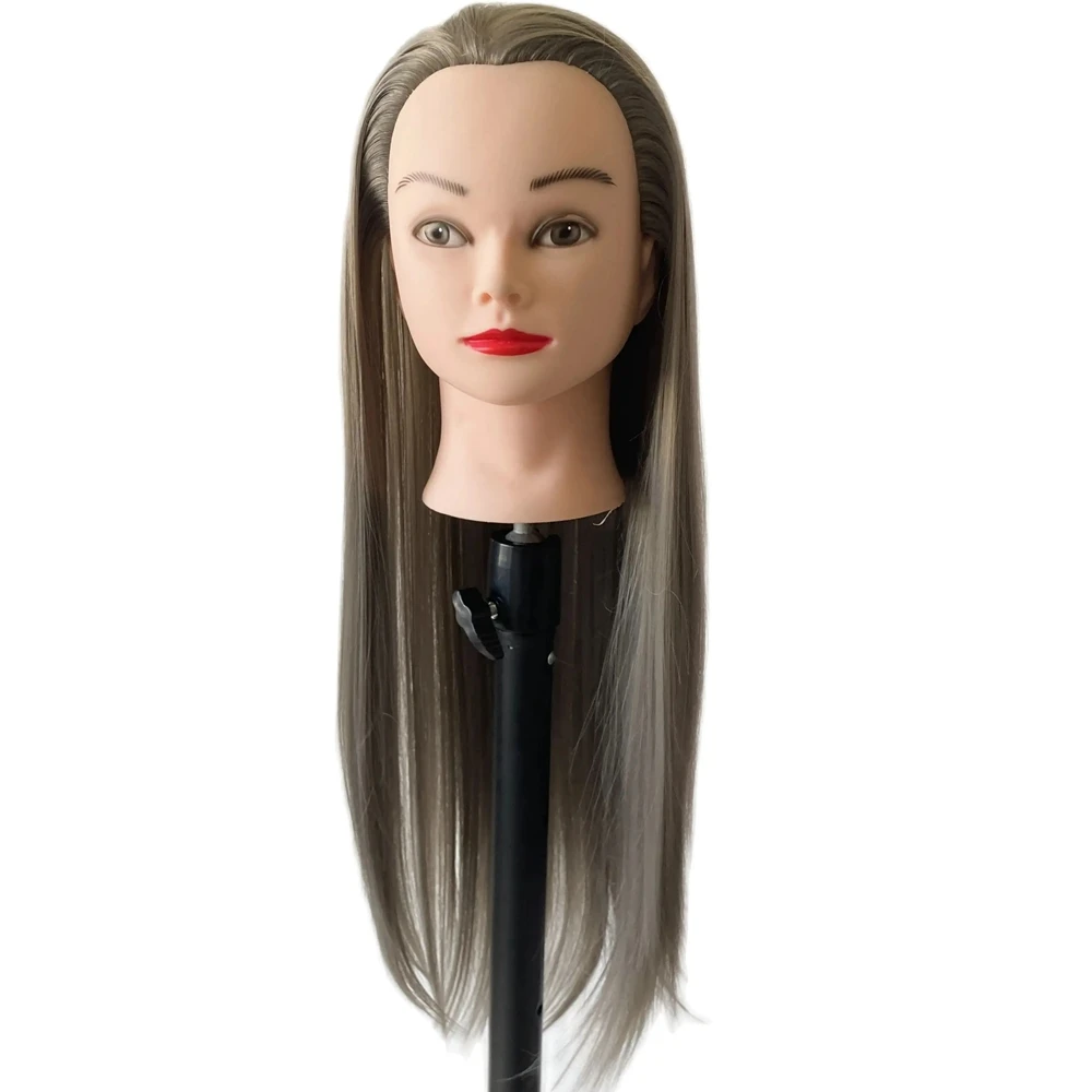 Cabeça sintética de manequim, cor mista, prática de barbeiro, ideal para trançar o cabelo, 60cm