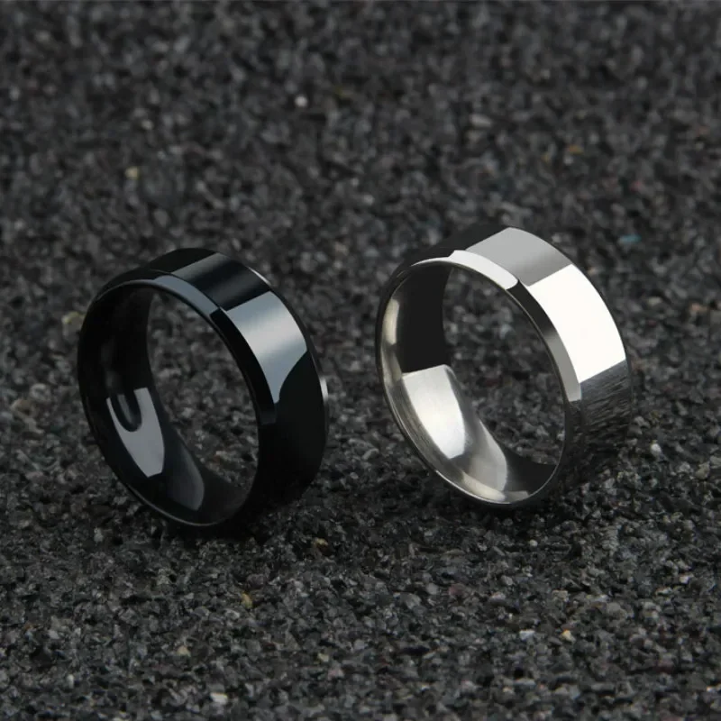Bague de bijoux à breloques pour hommes et femmes, anneaux noirs en acier inoxydable, bande de fiançailles de mariage, bijoux masculins mats de qualité
