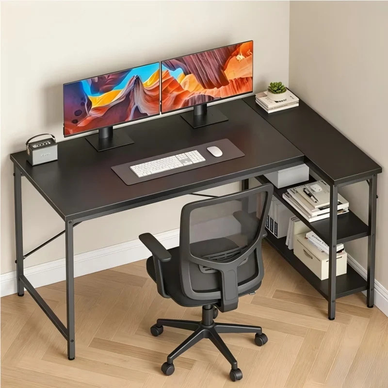 

L-Shaped Computer Desk Heavy-Duty Suitable for Gaming & Home Office with Reversible Storage Shelves