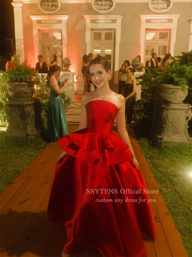SSYTENS Long A-line Prom Dresses Strapless Arabic Satin Evening Gowns Sleeveless Wedding Dress Special Occasion Dress Customized