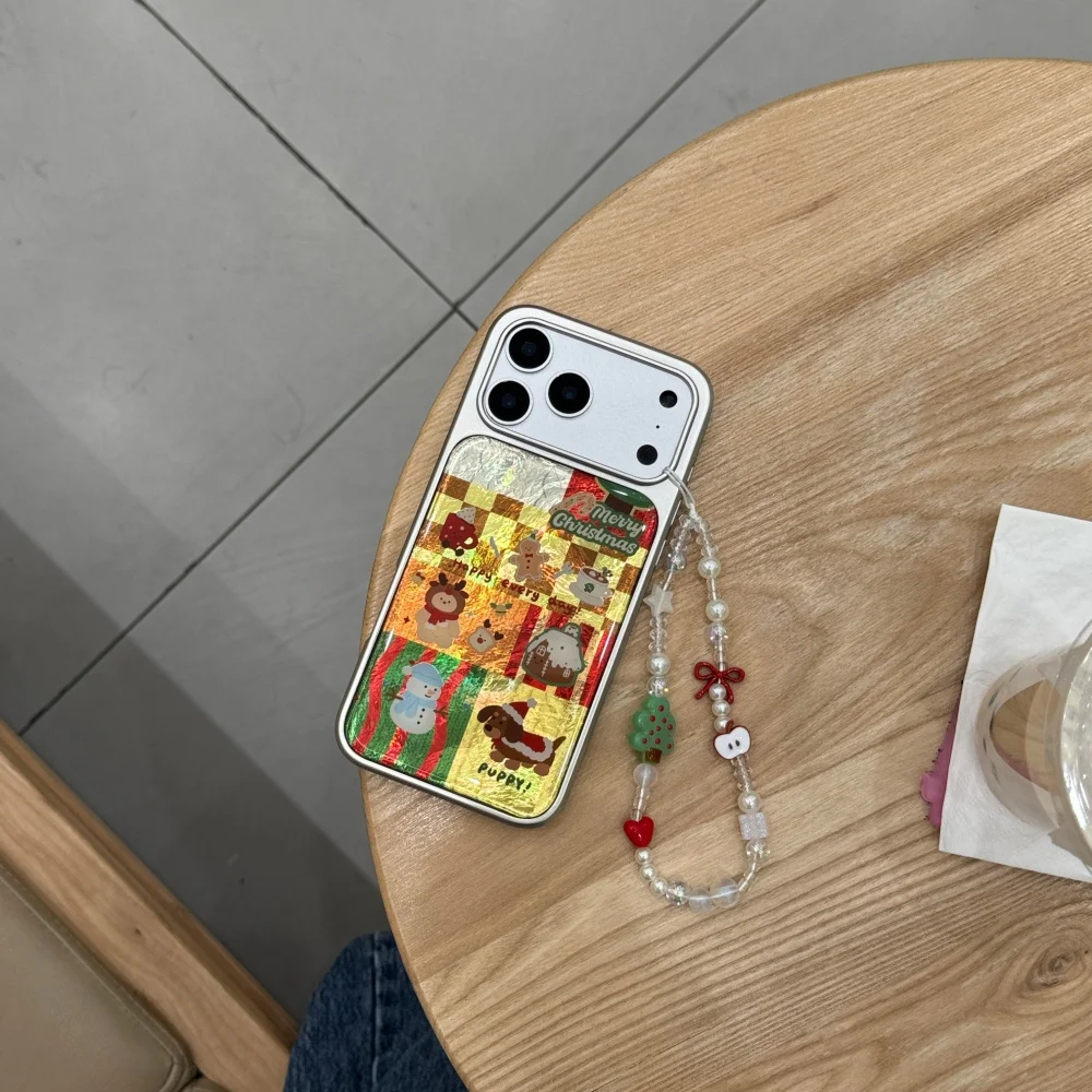 

Tinfoil Christmas contrasting color stitching phone case,suitable for iPhone 14/15/16/17 Pro Max, new shockproof protective case