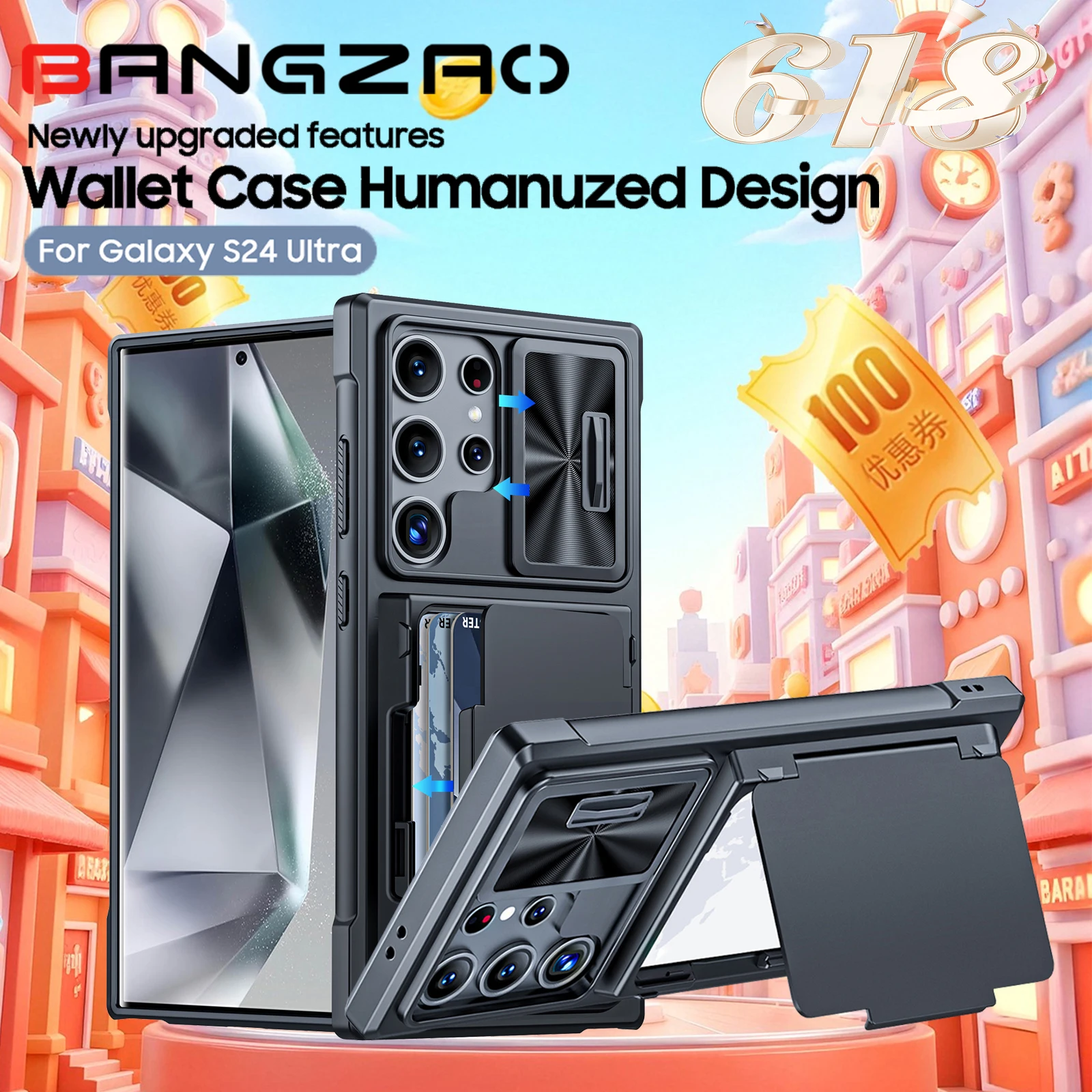 

Фестиваль покупок 618, роскошный бронированный раздвижной чехол для камеры, универсальный противоударный чехол для телефона с подставкой для Samsung Galaxy S24