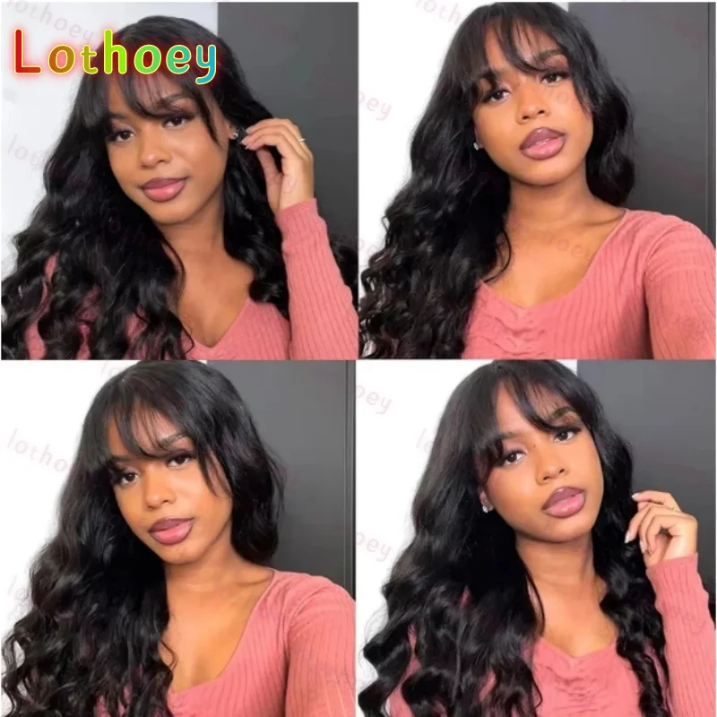 Парики из натуральных волос с объемной волной и челкой, волнистый парик с челкой, парики из натуральных волос для повседневного использования и вечеринок, косплей