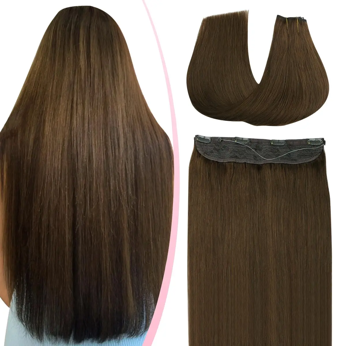 straight-hair-wire-hair-extensions-real-human-hair-4-brown-wire-human-hair-extensions-with-fish-line-clip-in-one-piece