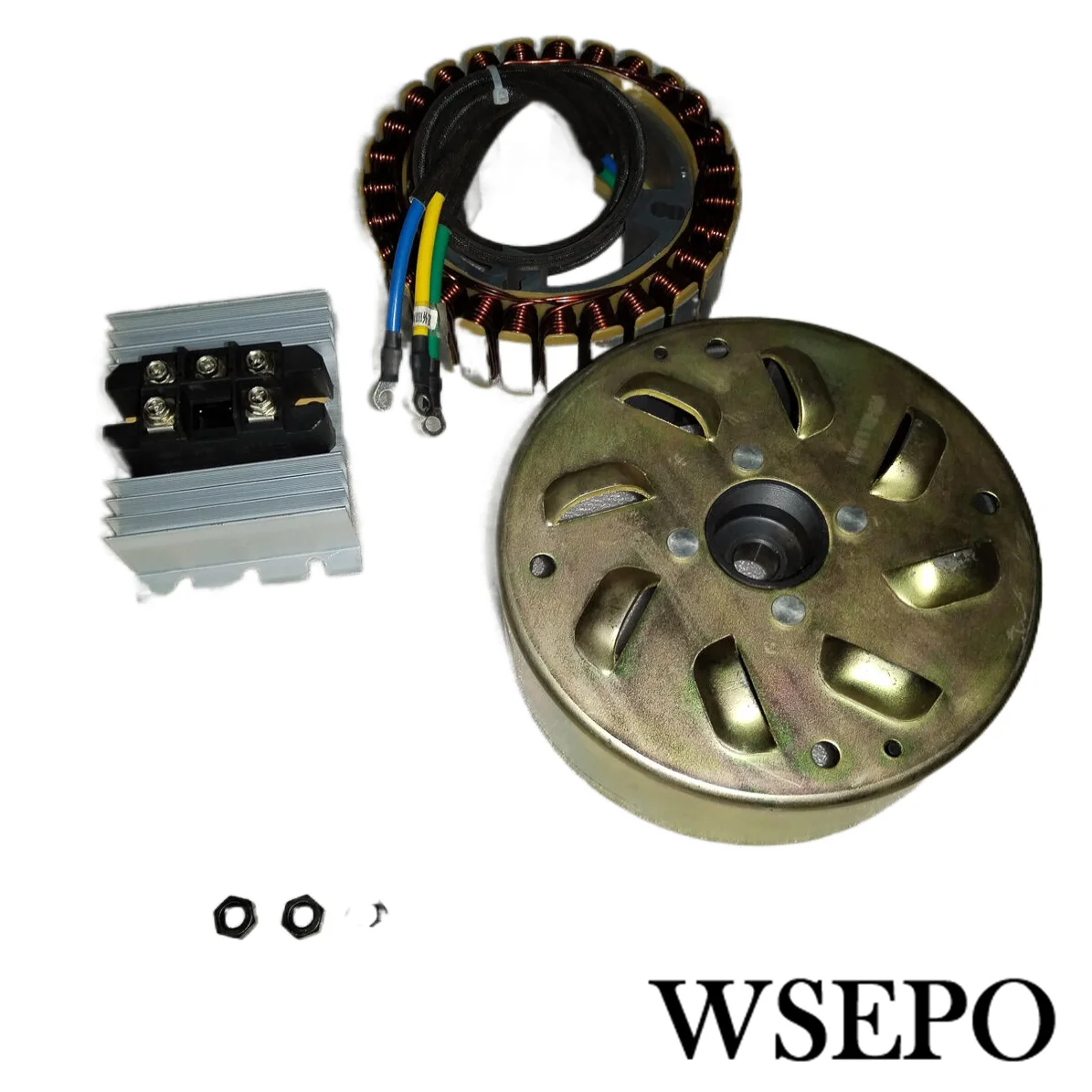 5000W 27 Pole (48V/60V/72V) Stator+Rotor+Rectifier+Bolts Kit for DC Generator Fits On 19mm Tapered 55mm Output Shaft