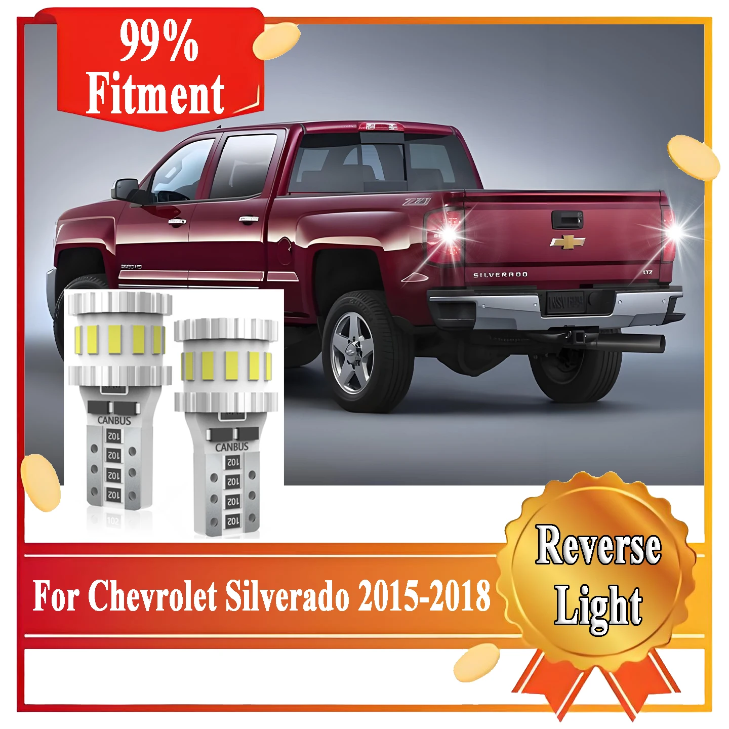 

2X T10 W5W Автомобильный светодиодный фонарь заднего хода 6000K подходит для Chevrolet Silverado 2015 2016 2017 2018 Резервная лампа заднего вида Canbus без ошибок