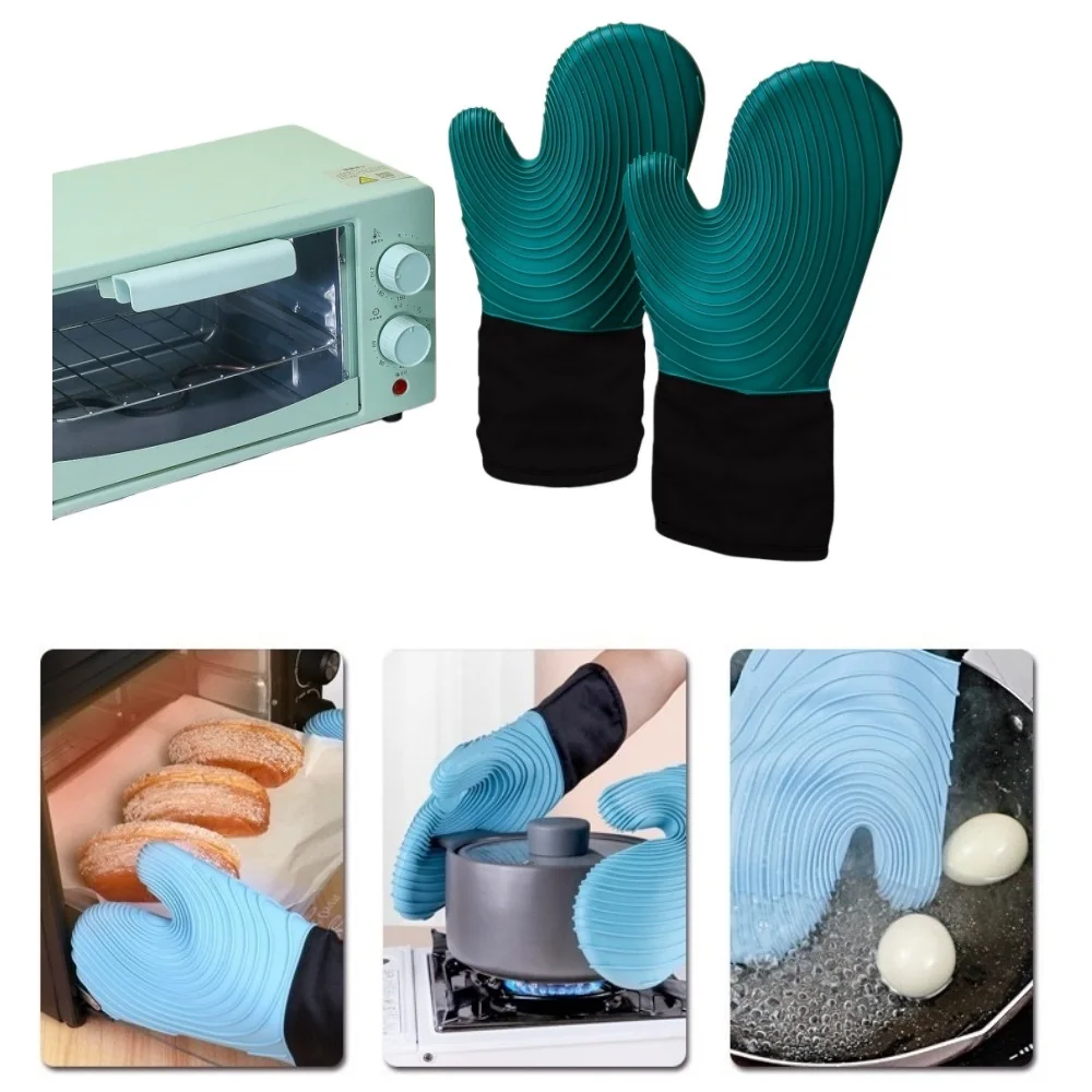 Silicone Oven Heat Insulation Gloves,Suitable for Cooking,Baking and Grilling, Extended Style, BPA-Free, Easy to Clean, Flexible