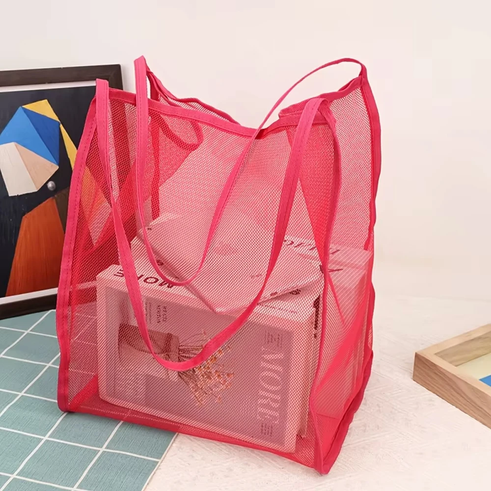 Large Capacity Beach Bag, Toiletry Bag, Shopping Bag, Breathable Mesh Women's Shoulder Bag, Handbag, Casual Women's Bag, Lightweight Tote Bag, Foldable Storage Bag, Fashionable Versatile Gym Travel Bag