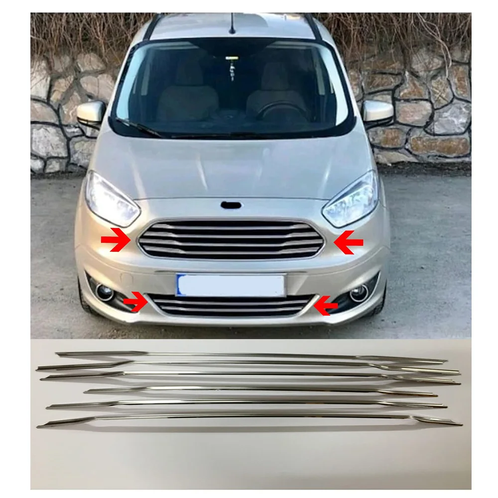 For Ford Courier Chrome Front Grille 6 Pcs Slim Type Old Model 2014-2017 Stainless Steel A+Quality Automotive Accessories Modify