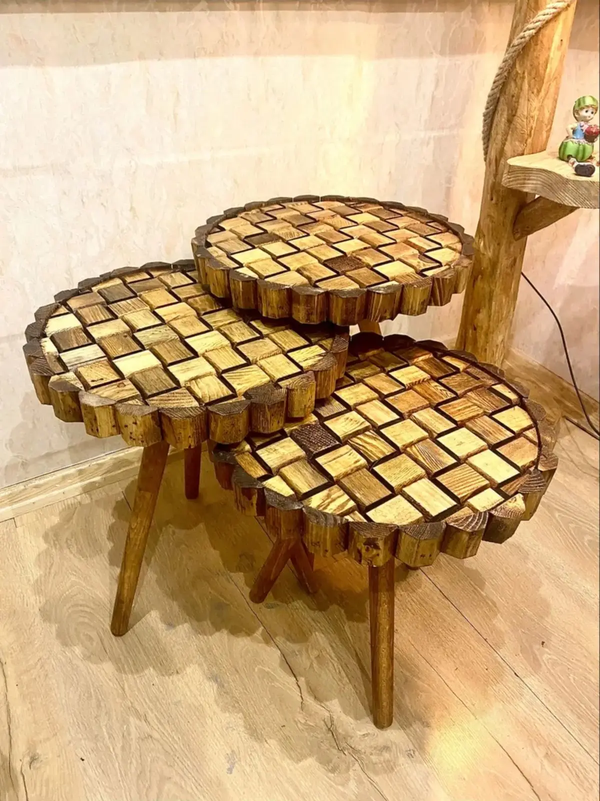 Natural Wood Nest Table Glassless Solid 3 Pcs Scandinavian Design Table Coffee Tables Side Table Serving Tables Living Room B