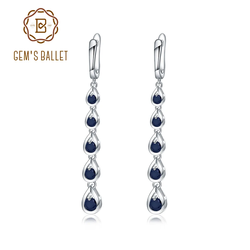 

GEM'S BALLET Sapphire Jewelry September Birthstone Dangle Earrings Blue Sapphire Gemstone Long Earrings in 925 Sterling Silver