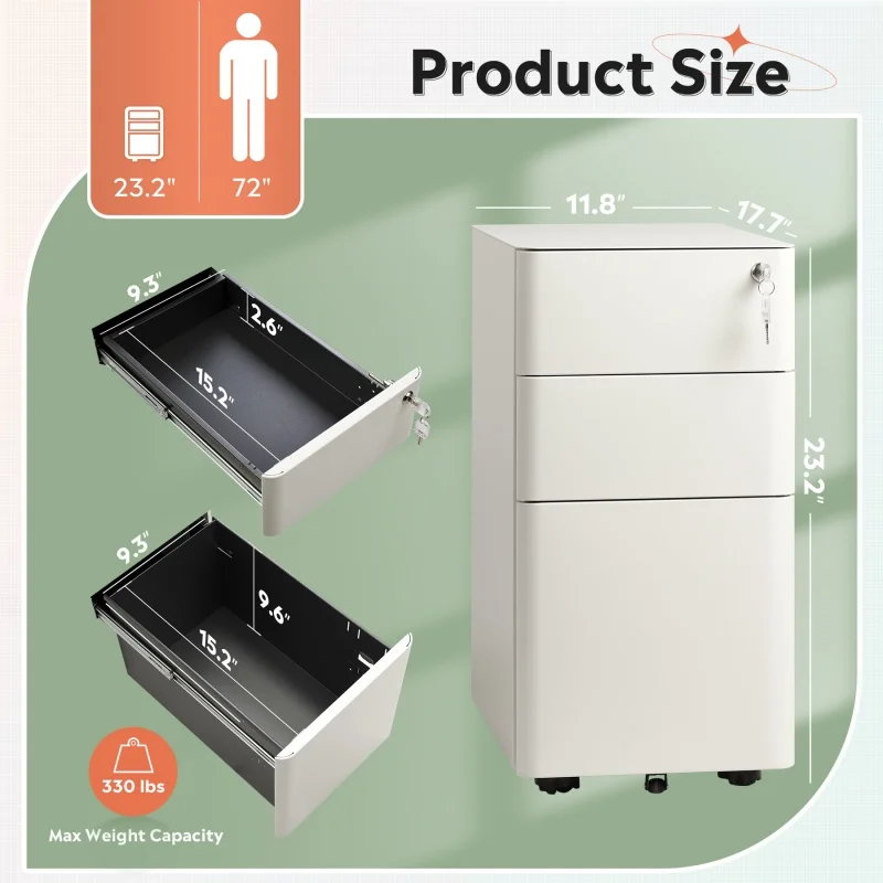 خزانة ملفات GALAXHERO ذات 3 أدراج، خزانة ملفات عمودية، تخزين نحيف لملفات حجم الحروف القانونية، منظمة المكاتب المنزلية