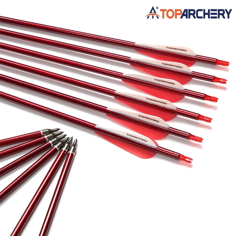 Toparchery 32 Inch Mixed Carbon Hunting Arrows with 3'' TPU Vanes and Removable Tips Target Arrows for Compound Recurve Bow