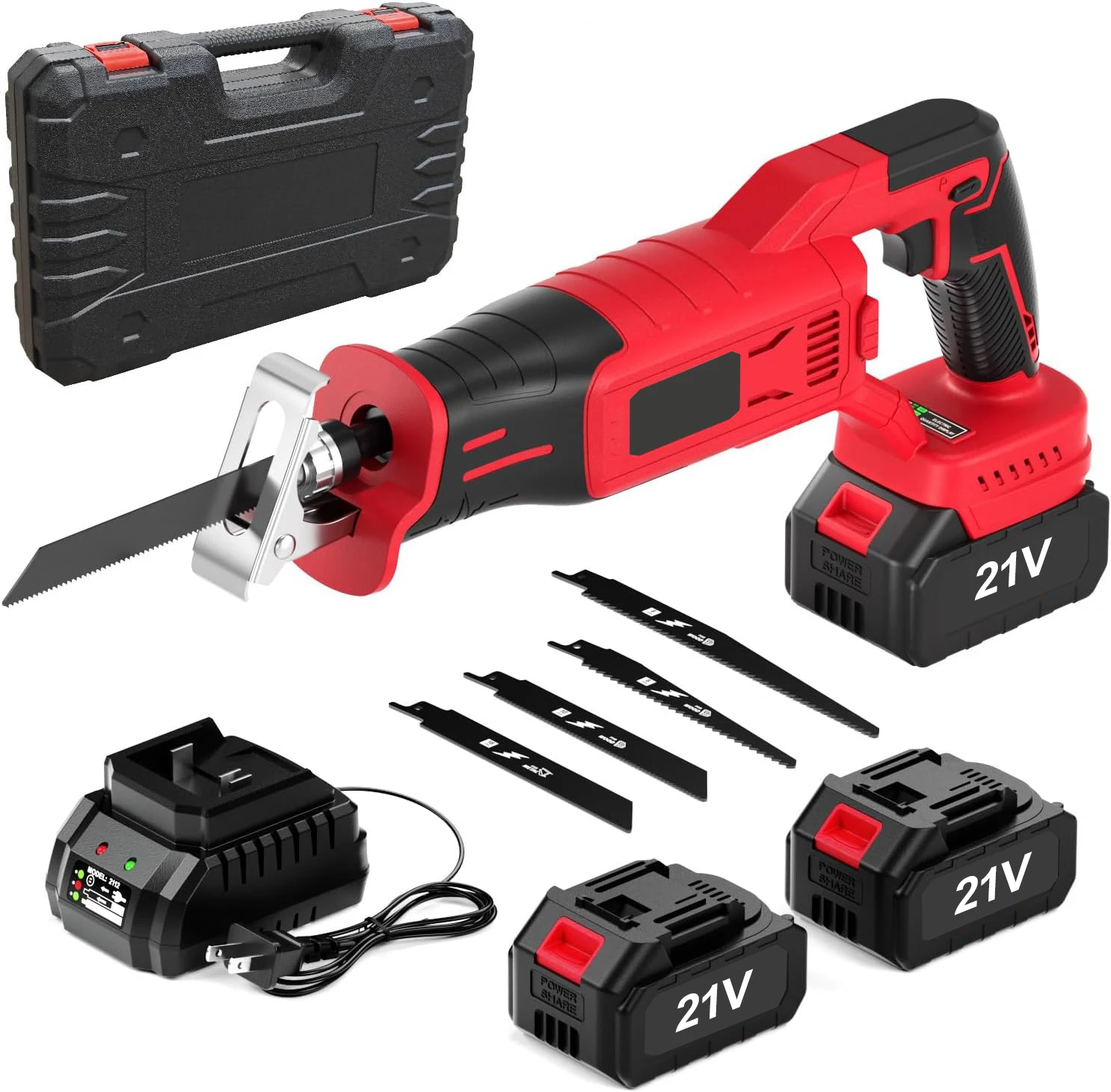 OWJHE Borstelloze Reciprozaag Reciprozaag Draagbare Draadloze Power Tools Met 4 Stuks Zaagbladen Voor Makita 21V Batterij