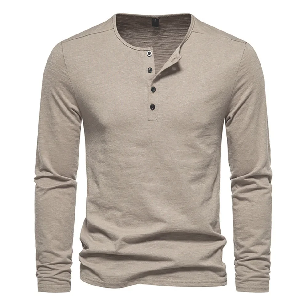 Heren T-shirt met lange mouwen Katoen Slim Fit Dieptepunt Shirt Fitness Tops Tees Knoop Hals Casual Gezellige T-shirt - afbeelding 2