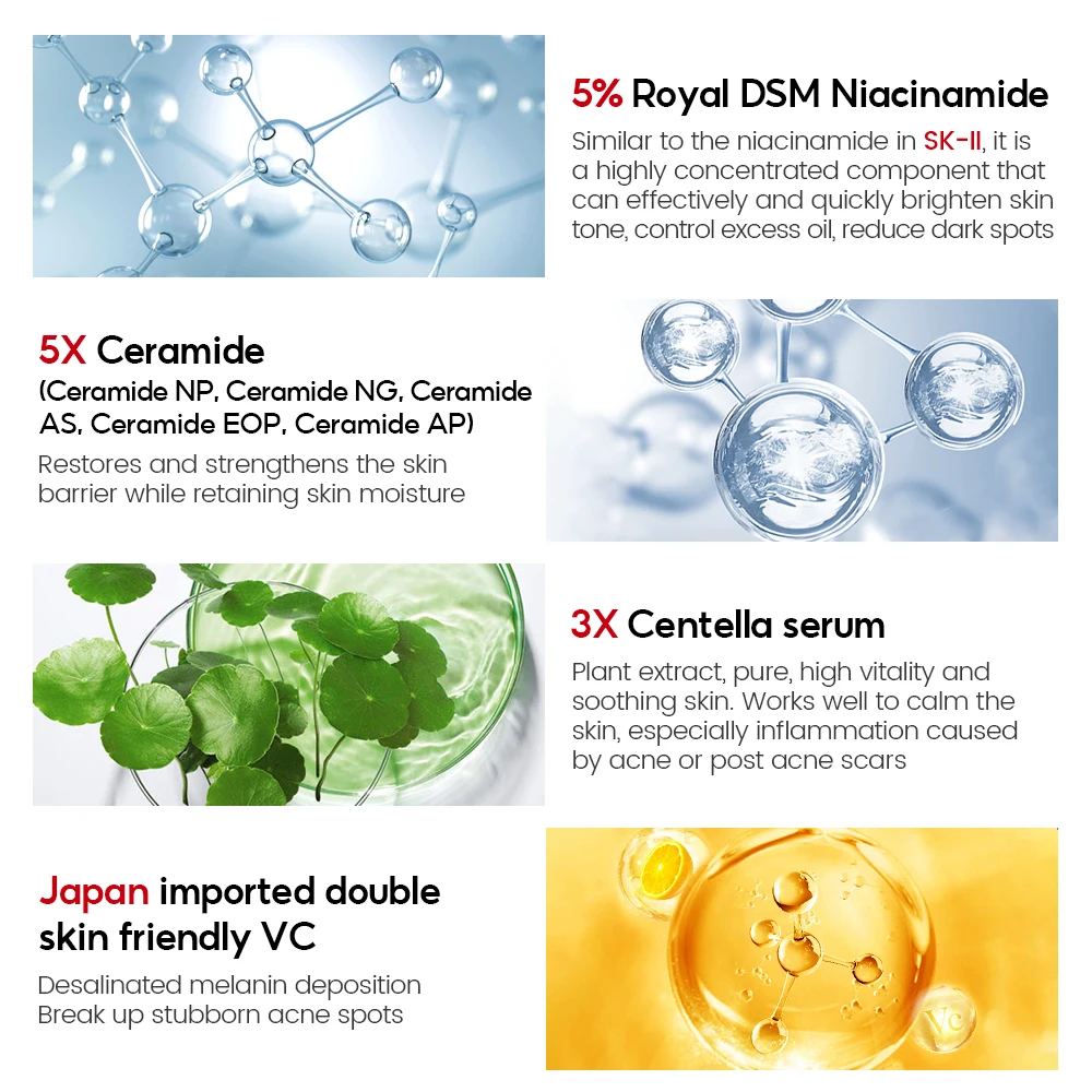VIBRANT GLAMOUR 5% Royal DSM Niacinamide Serum 5X Ceramide Inhibit Melanin Quickly Brighten Remove Acne Sun Spots 30ml
