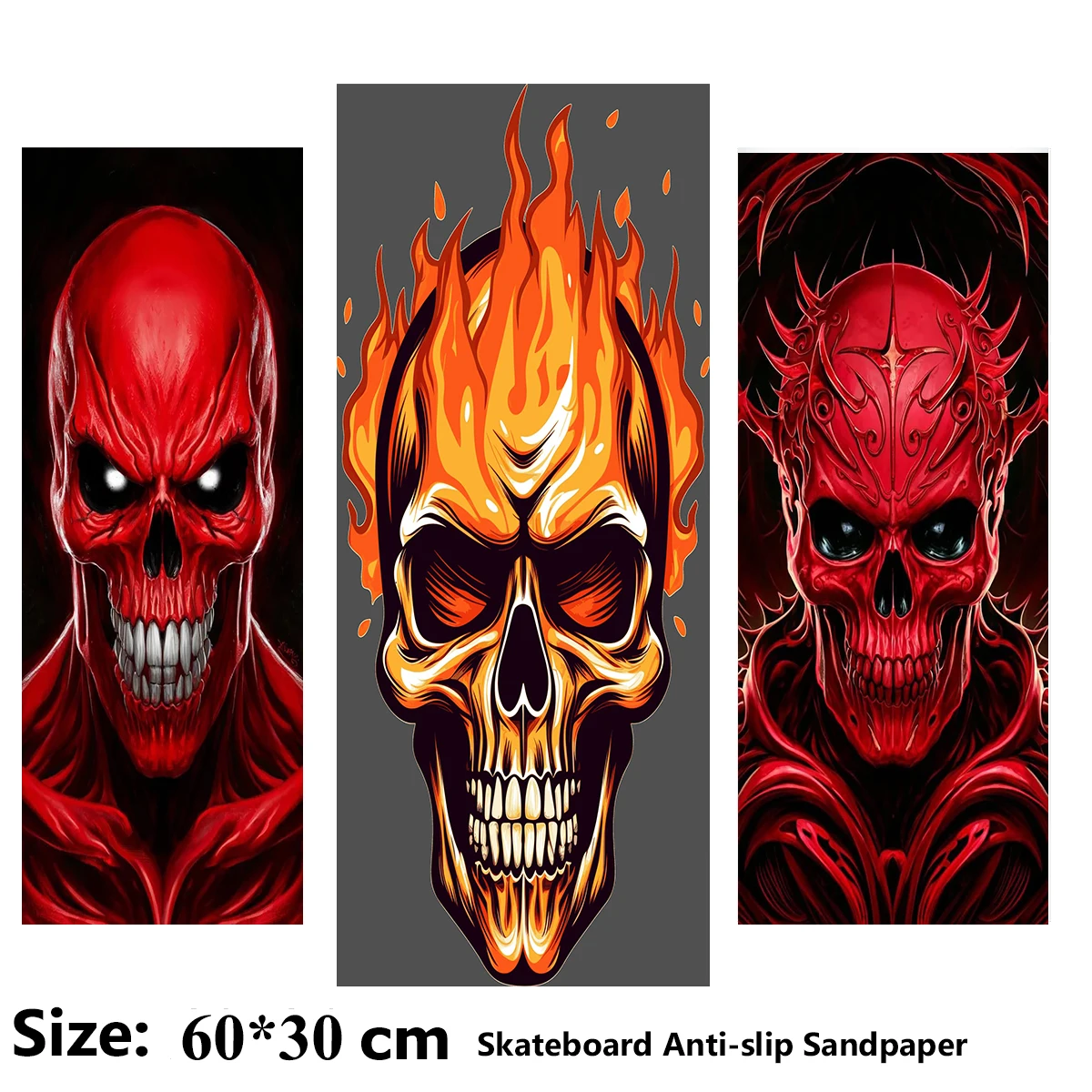 Angry Red Skull Pattern Electric Scooter Anti-slip Sticker Sandpaper Skateboard Grip Tape Sheet 60*30cm