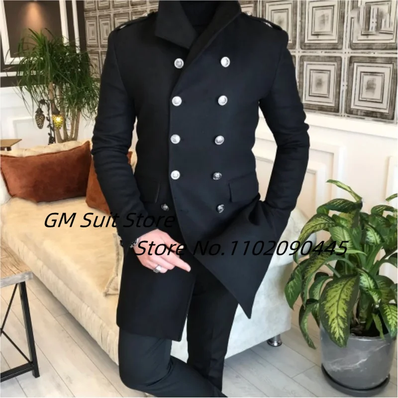 Traje largo de estilo británico para hombre, abrigo ajustado de negocios de doble botonadura con solapa guapo, cálido e informal, Color sólido,